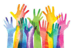 Multicolored Hands Raised.
