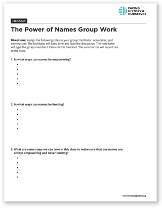 The Power of Names Group Work Preview