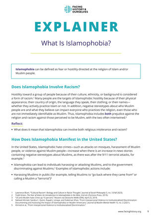 Islamophobia Explainer Document Cover preview