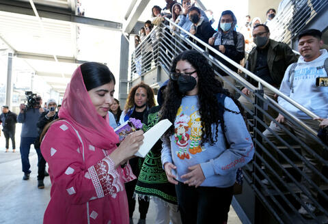 Malala Yousafzai joins students at Animo Jackie Robinson High School in Los Angeles