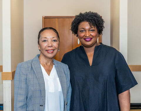 Edda Collins Coleman, Chair of Facing History’s N. California Advisory Board, with Stacey Abrams