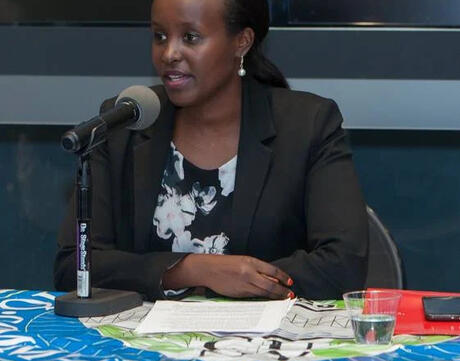  Jacqueline Murekatete speaking into a microphone